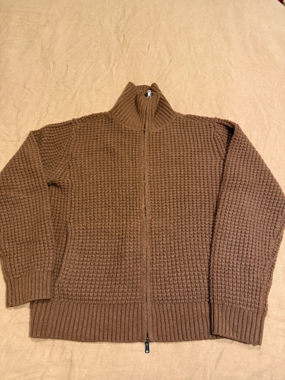 Todd Snyder Cashmere Waffle Full-Zip Cardigan, Burnt Caramel Brown, Men's Medium